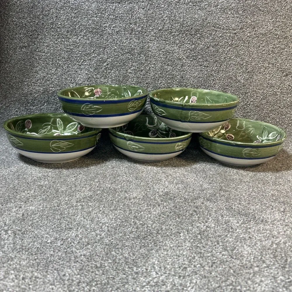 Pottery Barn Salad / Cereal Bowls - Set of 5  Sage Green 7 Inch Mexico